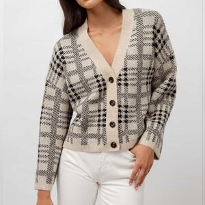 Rails Reese Black Oatmeal Plaid Button Up V-neck Wool Blend Cartigan Size Small